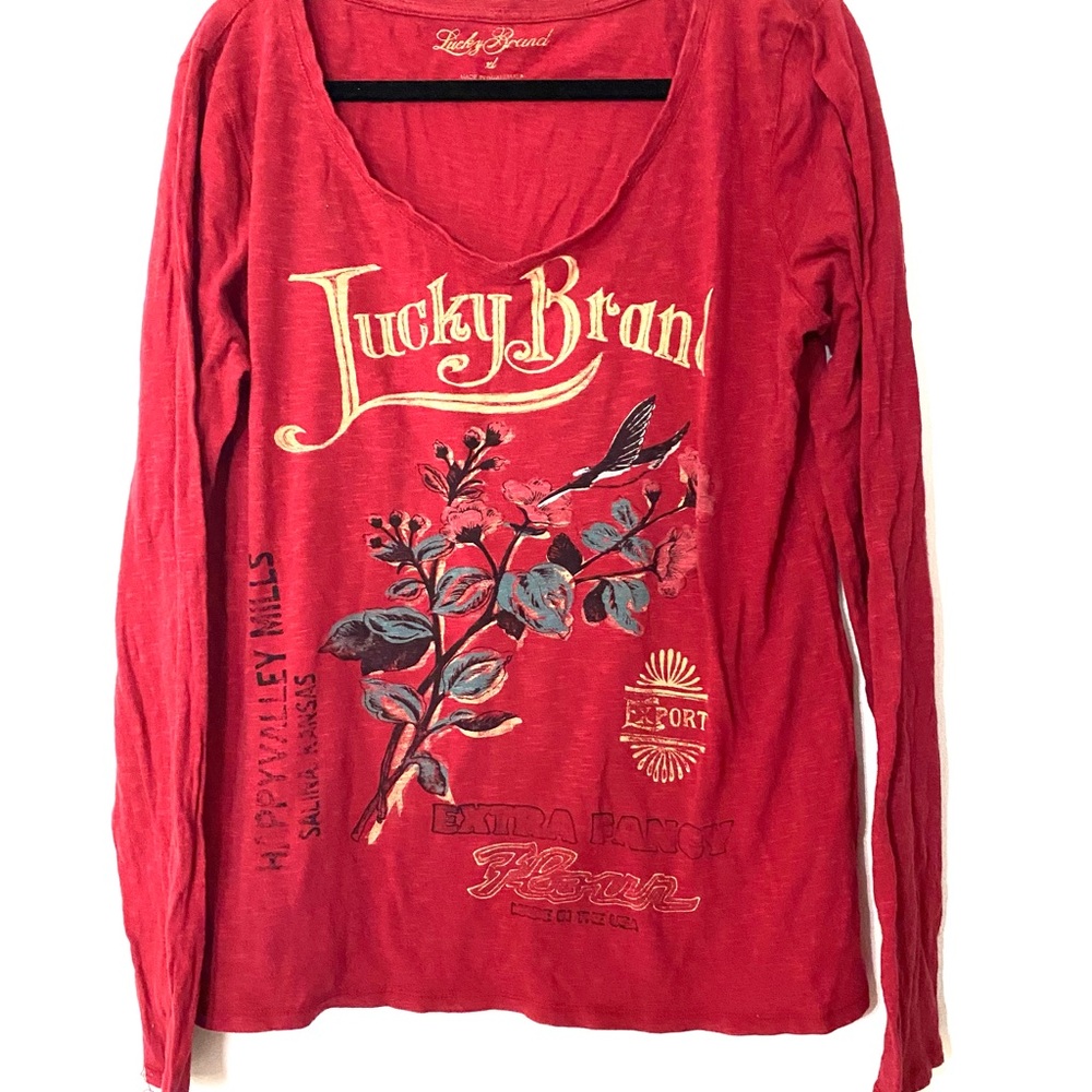 Lucky Brand burgundy Graphic Long Sleeve Top